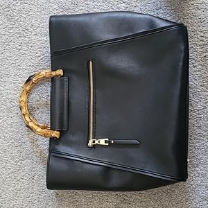 INC International Concepts Black Leather Bag with Bamboo Handles